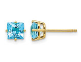1.40 Carat (ctw) Natural Princess Cut Blue Topaz Stud Earrings in 14K Yellow Gold